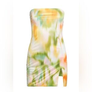 Tiger Mist Green White Orange Blur Halina Strapless Tube Mini Dress